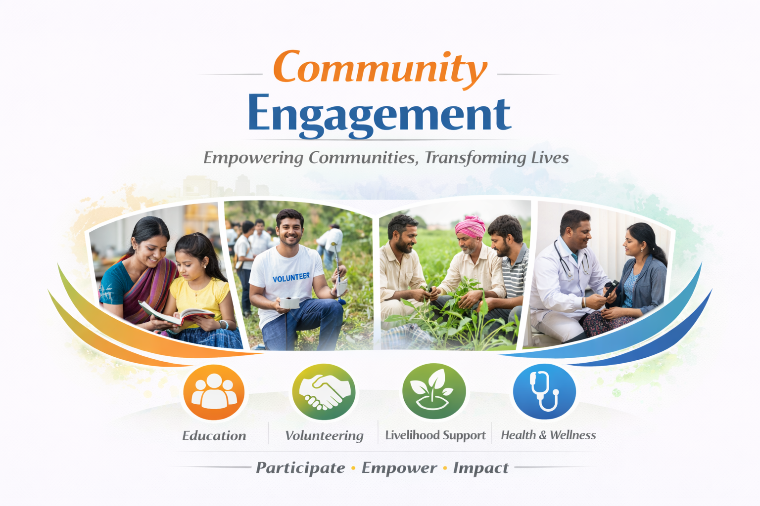 Giridham Foundation community engagement activities including education, volunteering, livelihood support and health programs